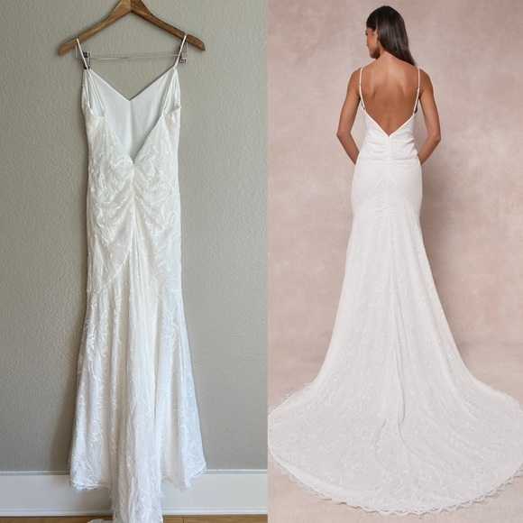 NWOT Flawless Extravagance White Lace Trumpet Hem Maxi Dress - Picture 3 of 8